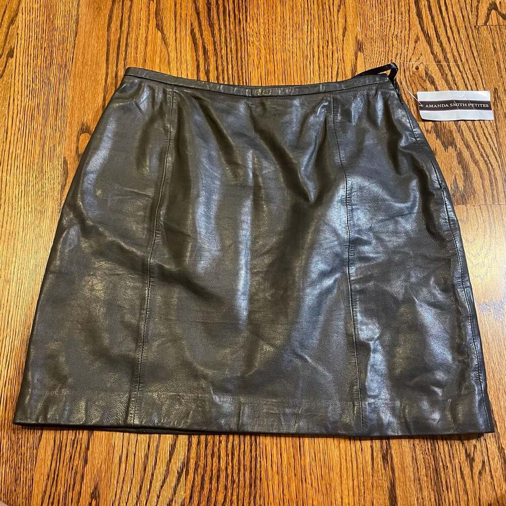 Amanda Smith Petites Black 100% Sheep Nappa Leather Mini Skirt Size 10P